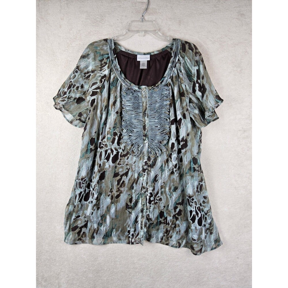 Soft Surroundings Women's Short Sleeve Chiffon Ruffle Blouse Top Size 2X